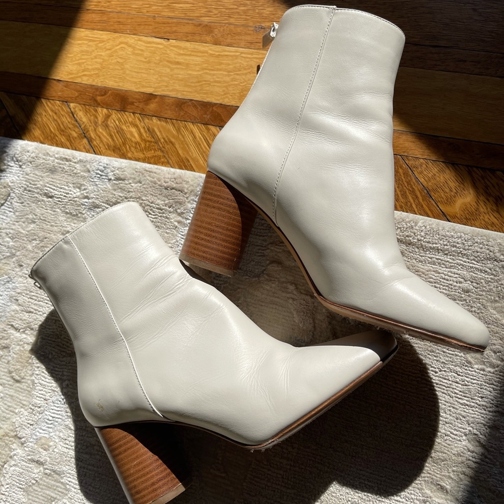 Sandro white leather heel booties